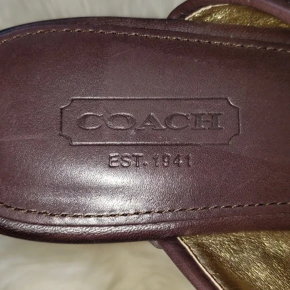 Coach Platform Wedge Open Toe Slide Sandals Brown Tan 6 - Picture 9 of 10